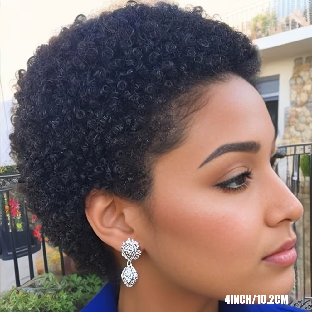 Perruque coupe lutin perruque de cheveux humains perruque courte Afro crépus bouclés perruques pour 