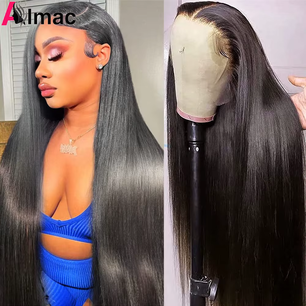 Perruque Lace Frontal Wig Remy indienne lisse, cheveux humains, 30 pouces, 13x4, pre-plucked, 4x4, d