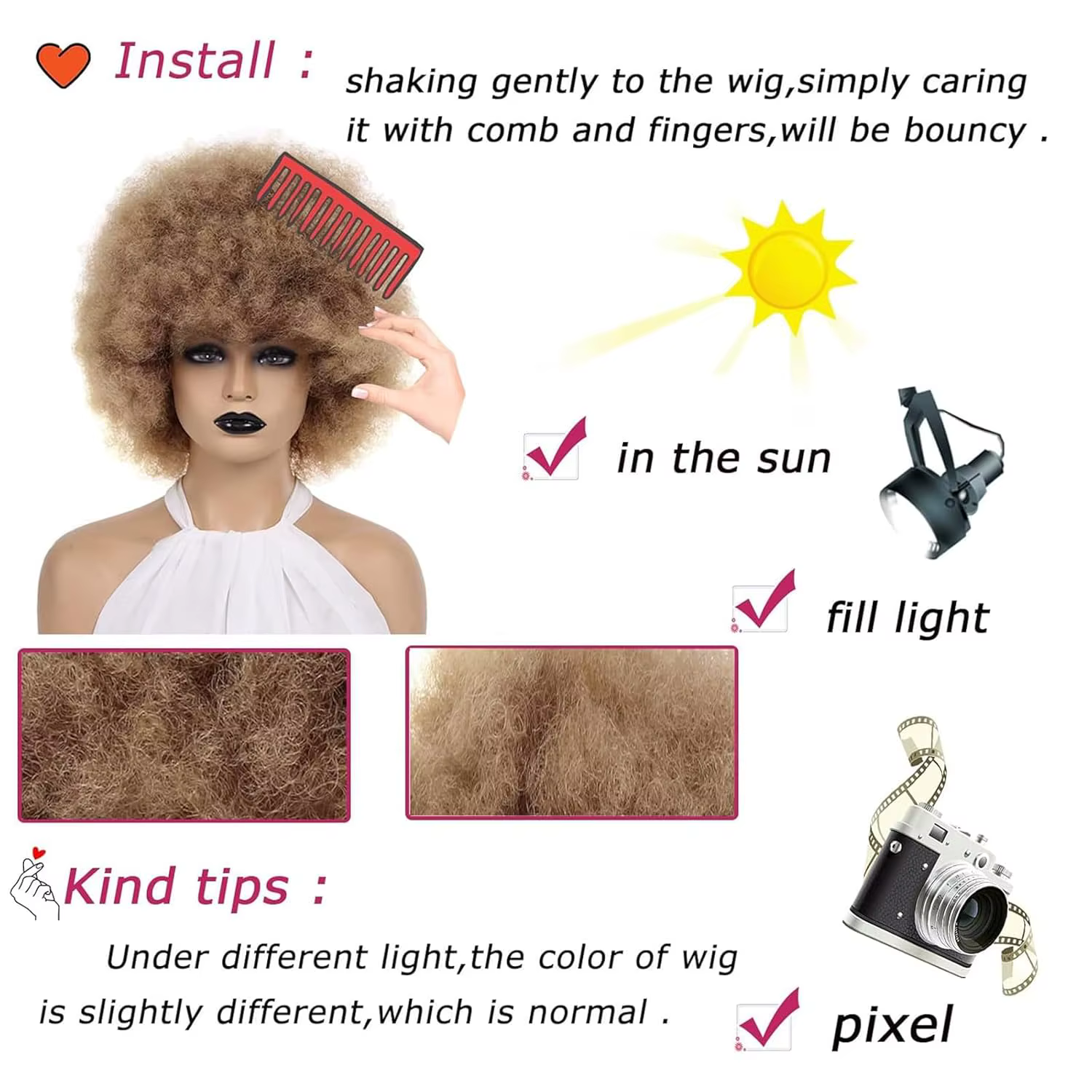 Perruque synthétique Afro bouclée et crépue pour femmes, perruques bouffantes noires et douces des a