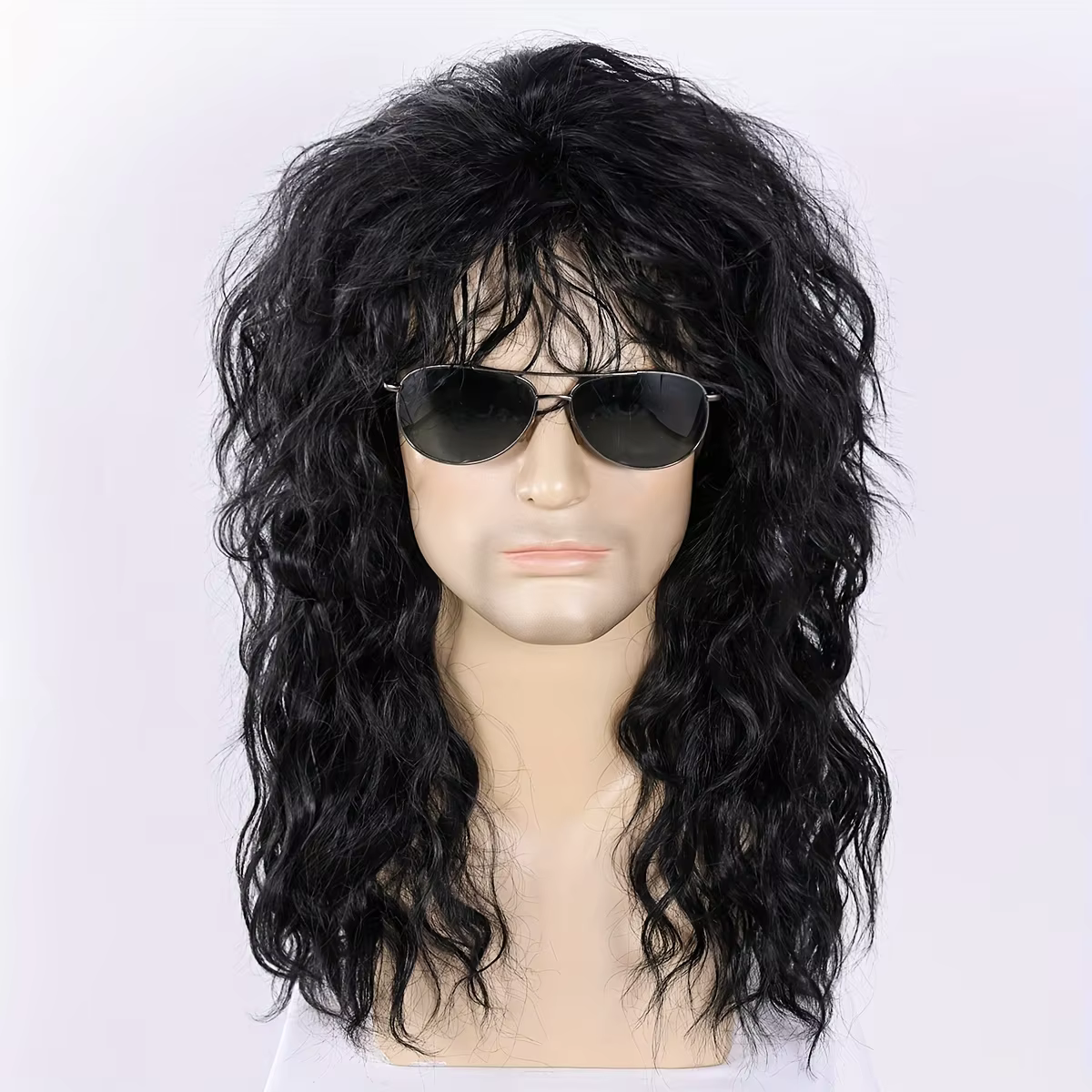 Perruque synthétique pour homme style Glam Rock Punk des années 70 et 80, cheveux longs bouclés en f
