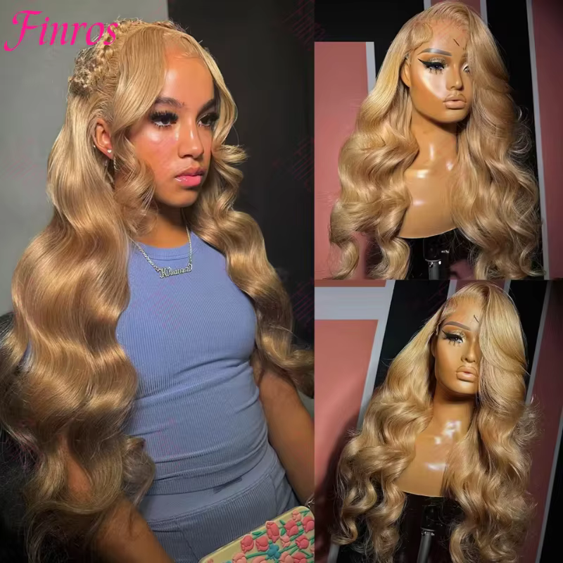 Perruque Lace Front Wig Body Wave brésilienne naturelle, cheveux humains, couleur blond miel, 13x4, 