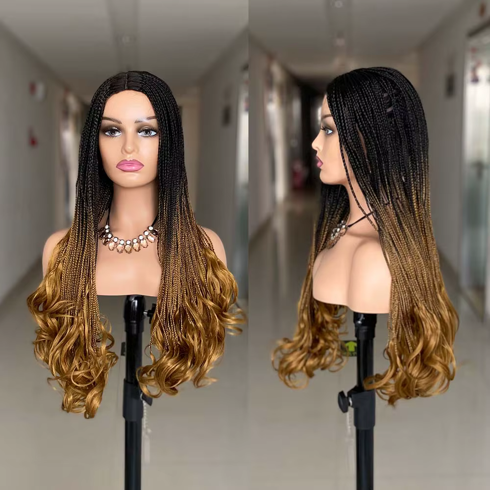 Nouvelle mode longue tressée perruques synthétique boîte tresse perruque pour les femmes noires ondu