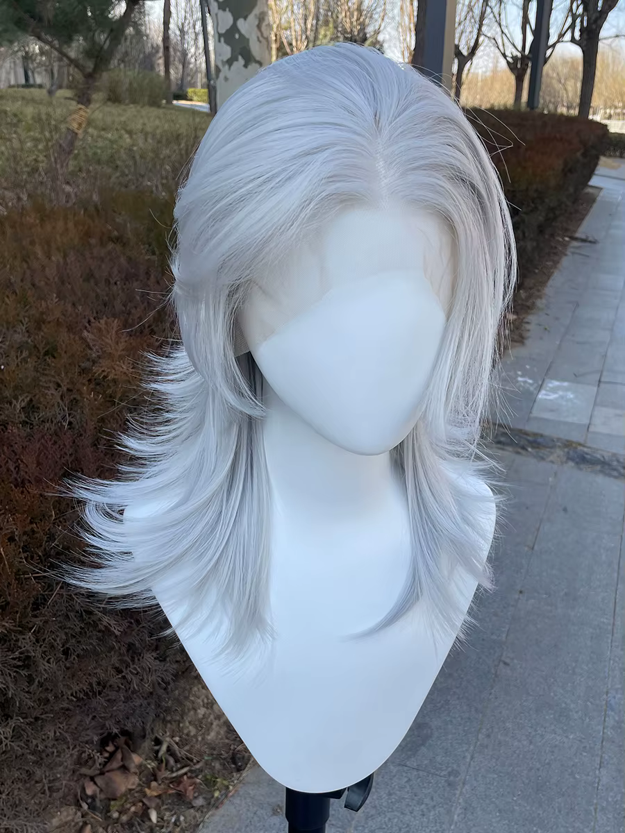 Perruque Lace Front Wig synthétique gris argenté 13x4, perruque de Cosplay synthétique longueur d'ép