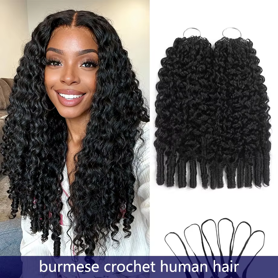 Extensions de cheveux humains bouclés au crochet, style boucles birmanes, pré-séparées, sans nœuds, 