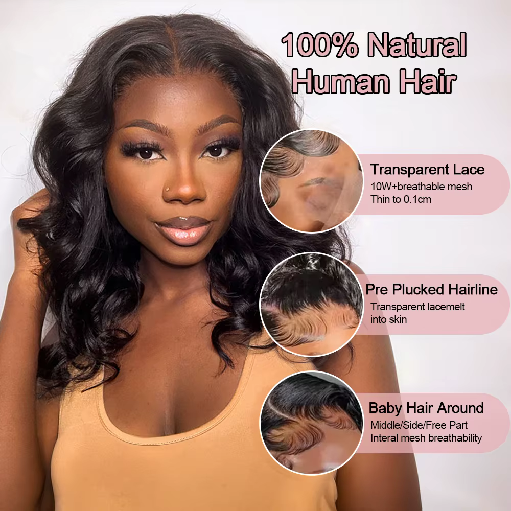 13x6 sans colle HD dentelle avant perruque vague de corps brésilien cheveux humains pré-coupé dentel