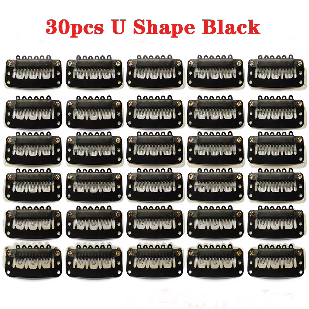 Extensions de cheveux humains en forme de U/T, 30 pièces/lot, Clips pour perruque, frange, fermeture