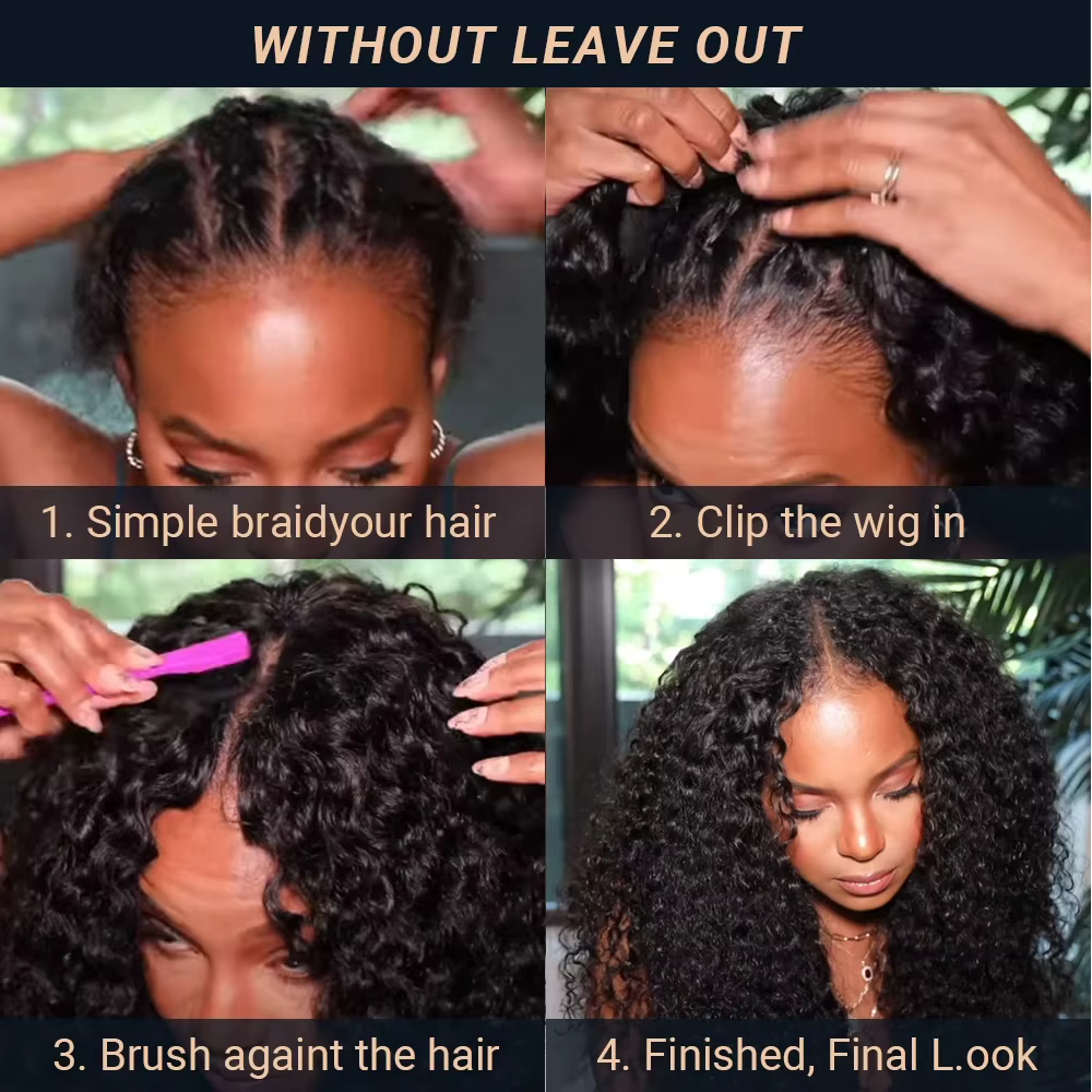 Kinky Curly V Part Perruque de cheveux humains pour femme, sans laisser de côté, partie fine, perruq
