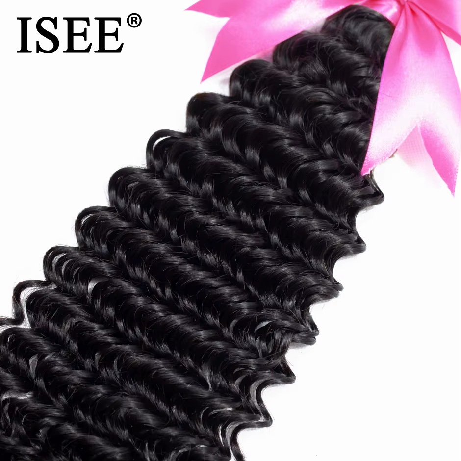 Tissage en lot mongol Deep Curly-ISEE HAIR, cheveux naturels, Deep Wave, extensions capillaires, ver