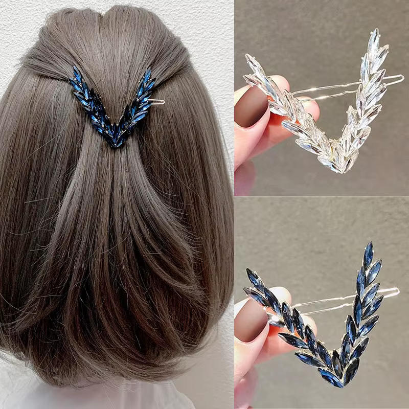 Pince à cheveux de luxe en cristal brillant pour femmes, épingles à cheveux coréennes en forme de V,