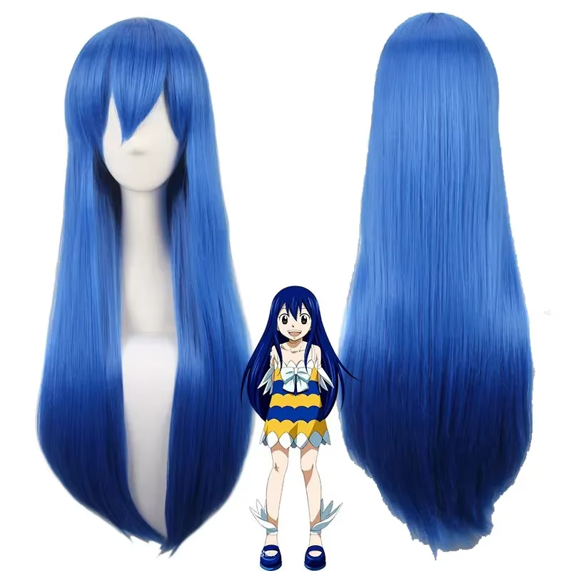 Anime Fairy Tail femmes Wendy Marvell Cosplay perruque Wendy Marvell bleu cheveux longs raides perru
