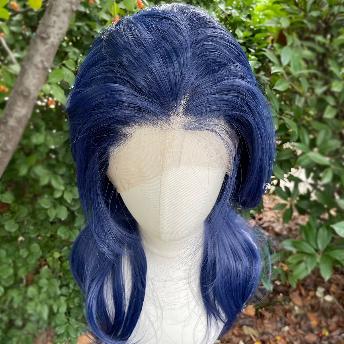 Perruques Lace Front Synthétiques pour Hommes et Femmes, Rocker Cosplay, Bleu Foncé, 13x4, Longueur