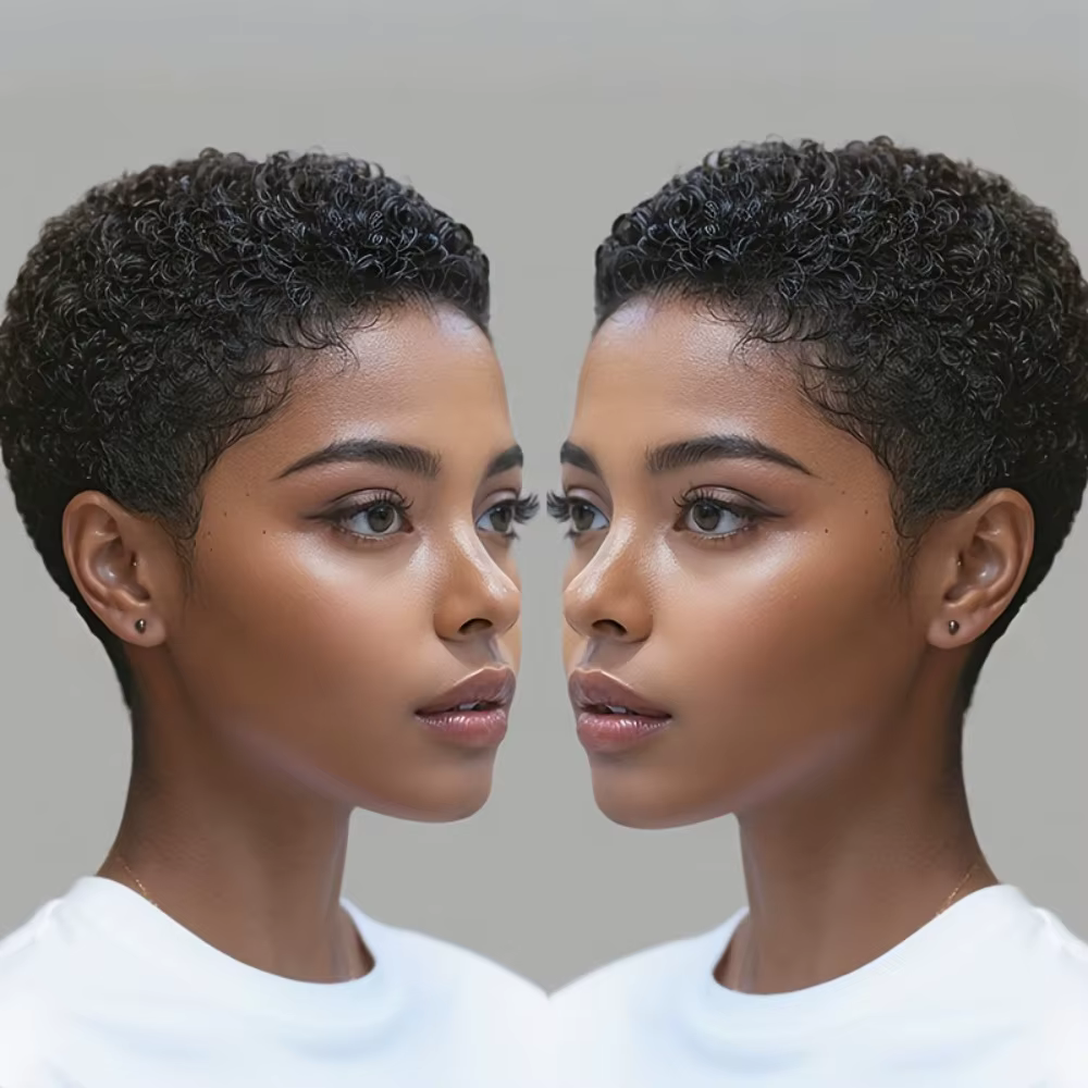 Perruque brésilienne Afro crépue bouclée, cheveux humains courts, coupe Pixie, entièrement faite à l