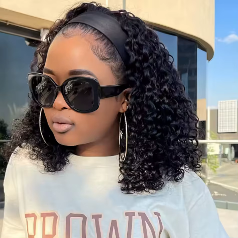 Perruque bandeau bouclée crépue en cheveux humains, perruques bob bouclées pour femmes, perruques bo