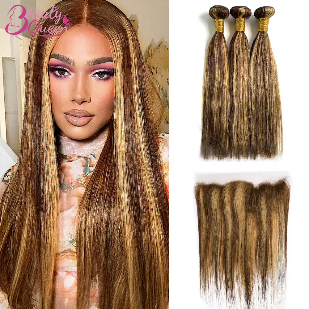 # 4/27 Lots de mèches colorées avec closure, mèches de cheveux humains brésiliens lisses comme des b