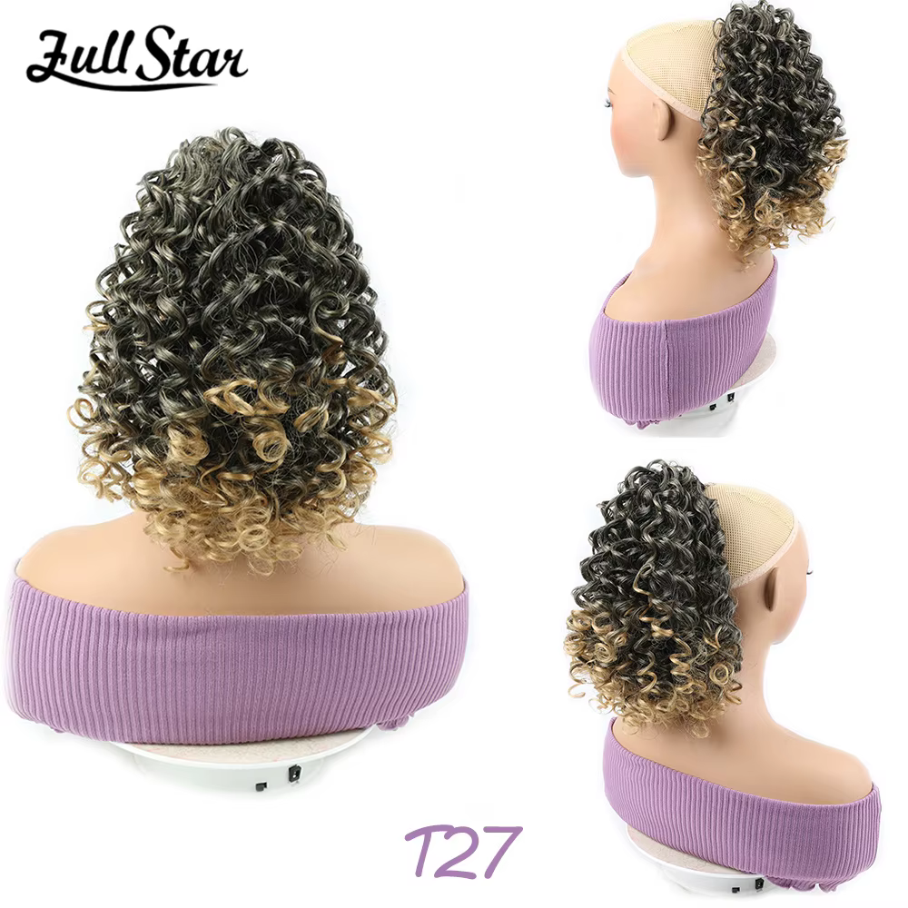 Full Star 12 "synthétique crépus bouclés queue de cheval cheveux courts moelleux bouclés cordon pinc