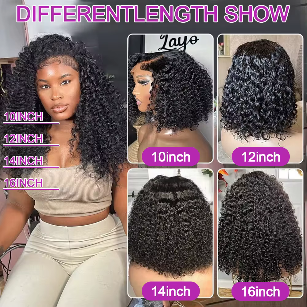 Perruque Bob courte bouclée cheveux humains vague profonde sans colle Wear And Go 13X6 Hd dentelle a