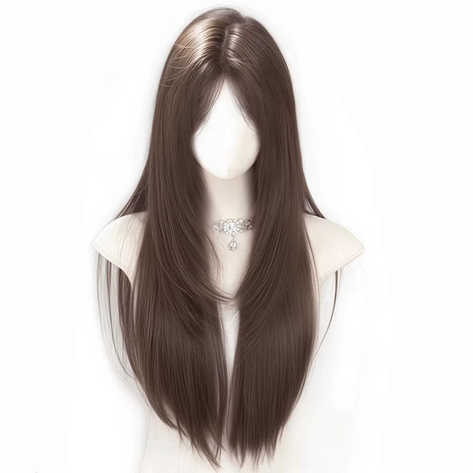 Perruque synthétique longue et lisse pour femme, cheveux naturels de haut niveau, à la mode, résista