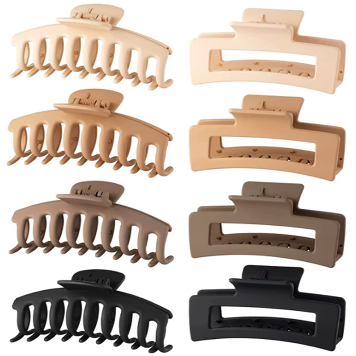 Pinces à cheveux noires pour femmes, paquet de 8, grandes pinces à griffes de banane mates de 4.3 po