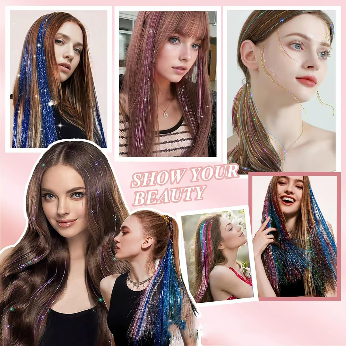 12 pièces cheveux synthétiques Tinsel 20 pouces pince en paillettes Tinsel pince à cheveux dans les