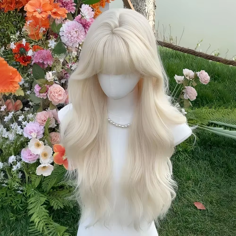 Ashely perruque blonde blanche pour femmes cheveux longs ondulés perruques blanches résistantes à la