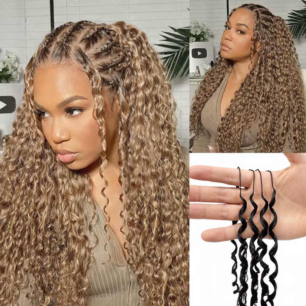 Extensions de cheveux humains en crochet à plumes blondes, sans nœuds, vague profonde lâche, légères