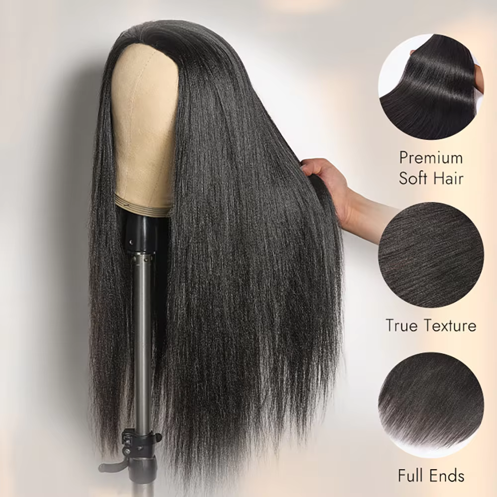 Perruques droites kinky 3 en 1 demi-perruques cheveux humains avec cordon Flip Over Perruques sans c