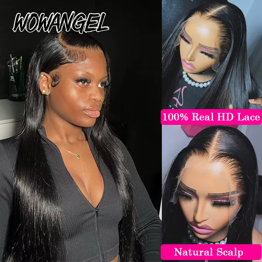 Wow Angel 5x5 HD dentelle fermeture perruques 250% fermeture droite perruque cheveux humains perruqu