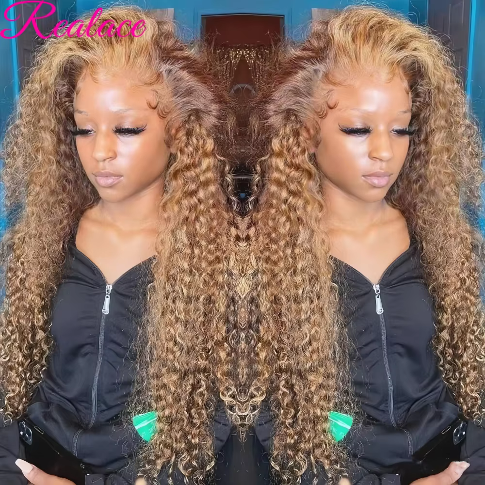 Perruque Lace Frontal Wig naturelle bouclée, cheveux humains, à reflets, 13x6, 13x4, 13x4, Lace Fron