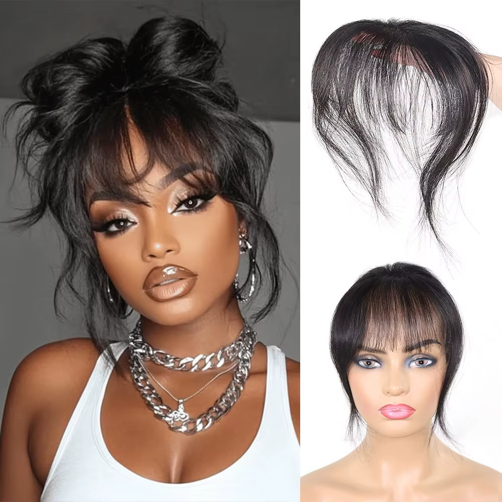 Vrais cheveux humains pince en frange pour les femmes vaporeux Air frange frange avec branches fauss