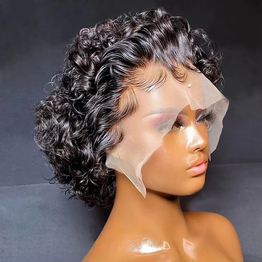 Perruque courte bob coupe pixie en cheveux humains, perruques frontales en dentelle 13x1, perruques 