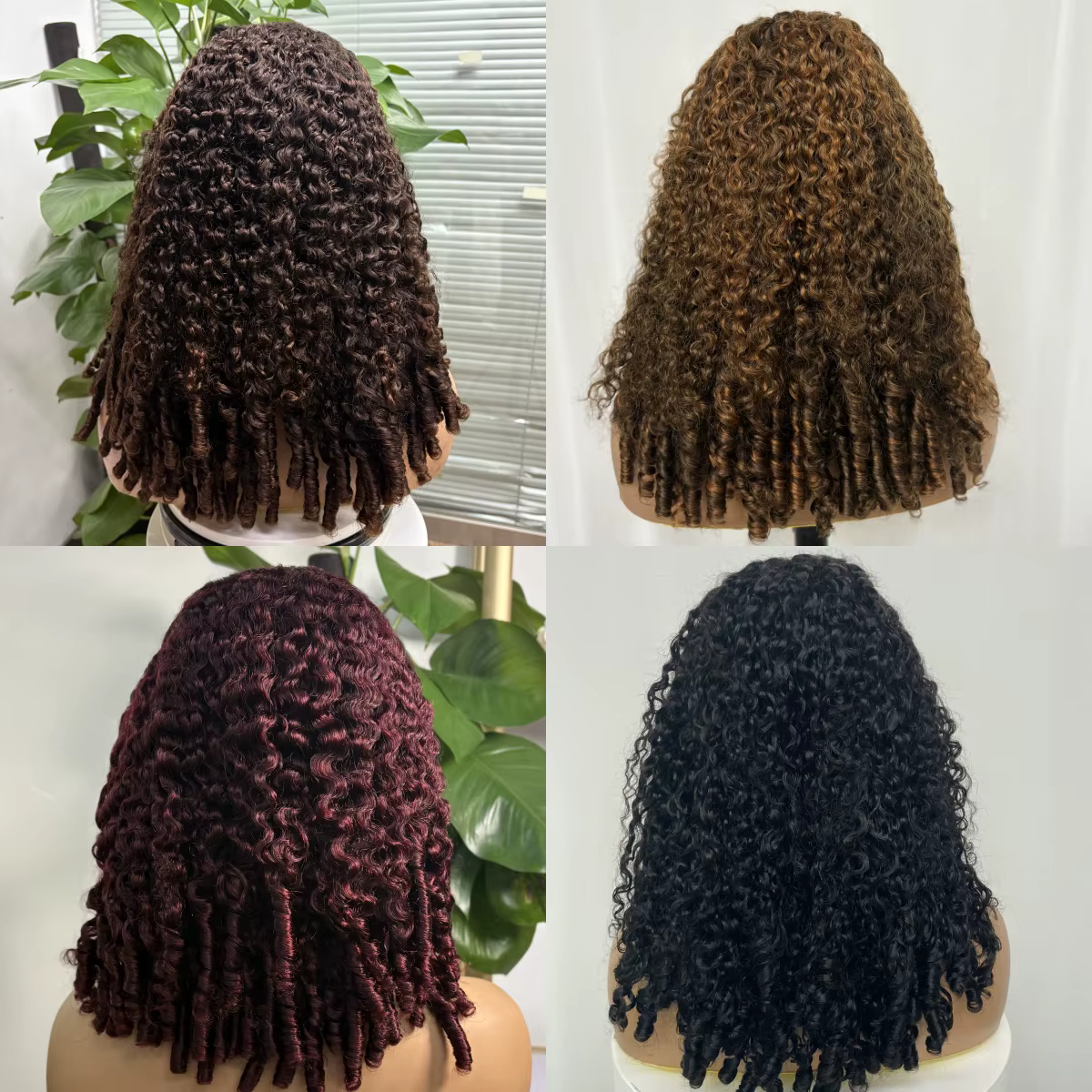 Perruques de cheveux humains bouclés en spirale ombré foncé sans colle 350% 5x5, avec fermeture en d