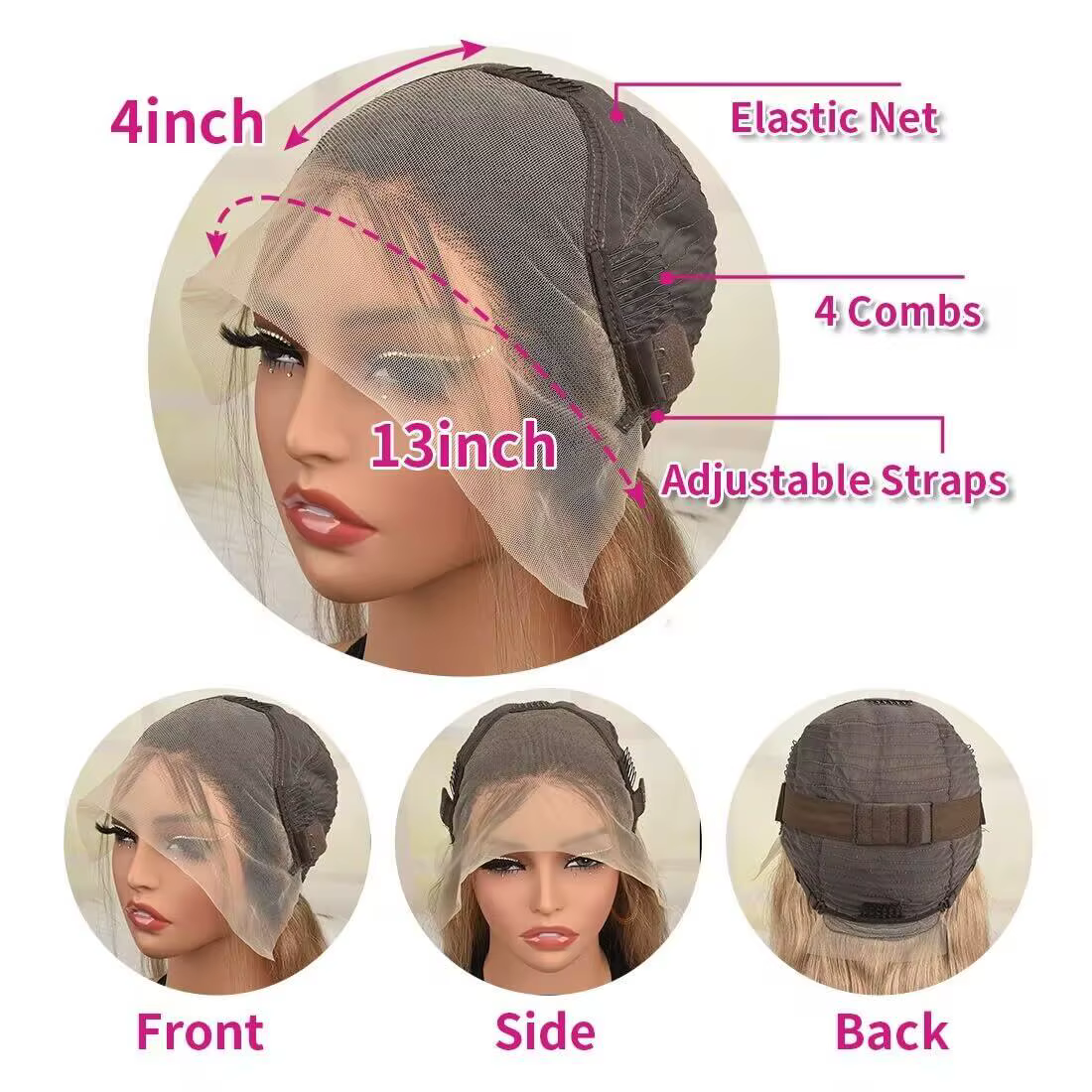 Perruque Lace Front Wig naturelle lisse ombré blond, 13x4, 13x4, racines brunes, pre-plucked, densit