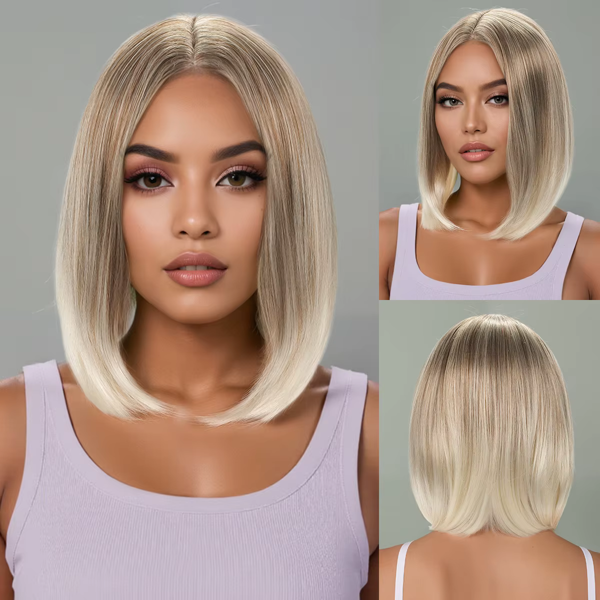 Perruque pour femme avec cheveux courts et raides dorés, coiffure bob, perruque courte dorée en fibr