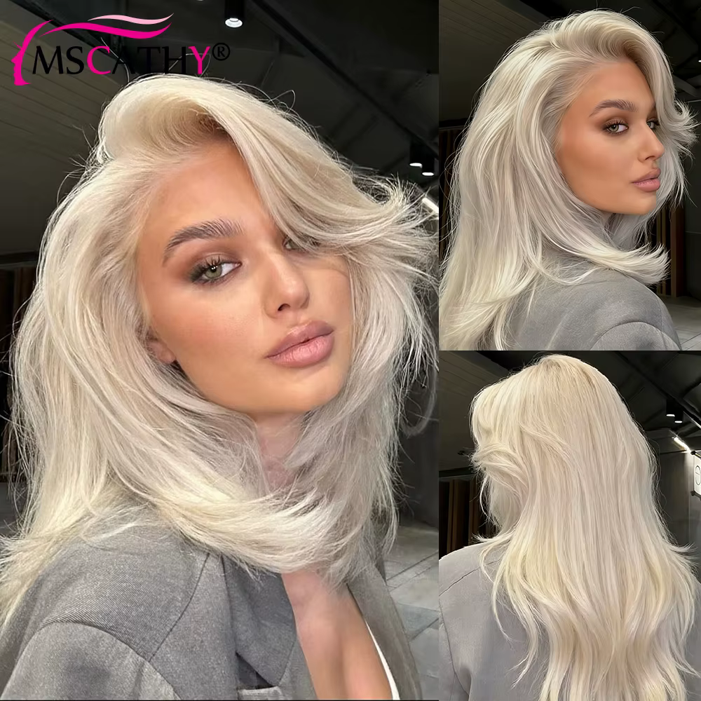 Perruques en cheveux humains blondes perlées superposées 220% pour femmes, perruque ondulée sans col