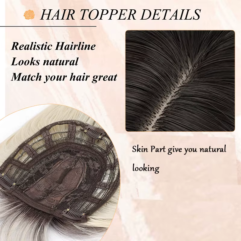 Topper pour cheveux pour femme avec frange : 3D 360 ° Morceau de cheveux synthétiques longs et lis