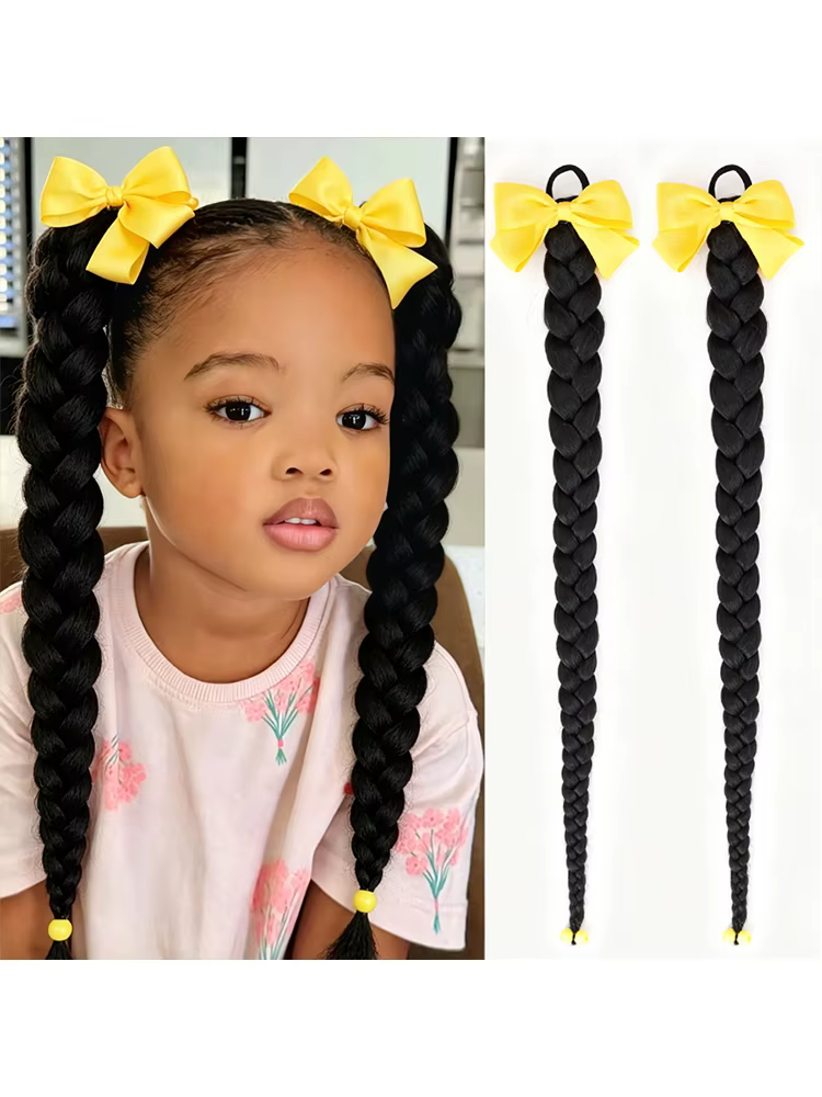 2 queues de cheval synthétiques avec nœud, tresses chinoises naturelles pour enfants, nouveau style