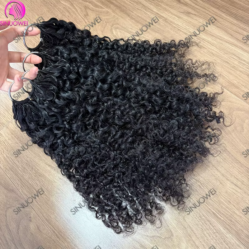 Prix de gros Cheveux humains naturels noirs ondulés birmans bruts, extensions pré-bouclées pour tres