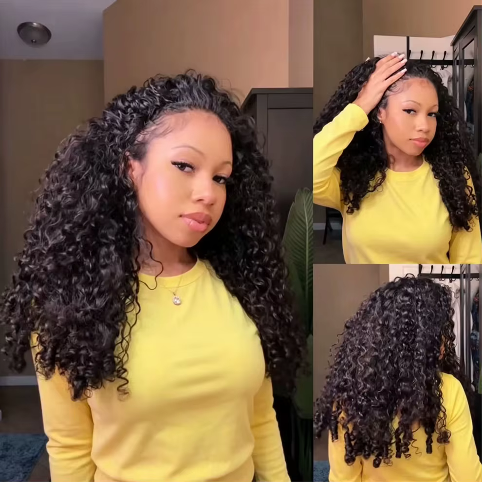 Demi-perruque bouclée birmane en cheveux humains, prête à porter, style bouclé 3-en-1, demi-perruque