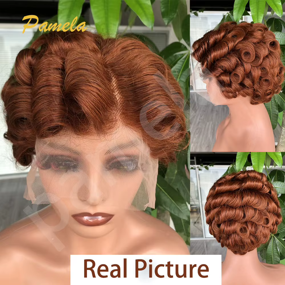 Perruques en cheveux humains courts et ondulés brun rougeâtre, coupe courte bob, blonde miel, coupe