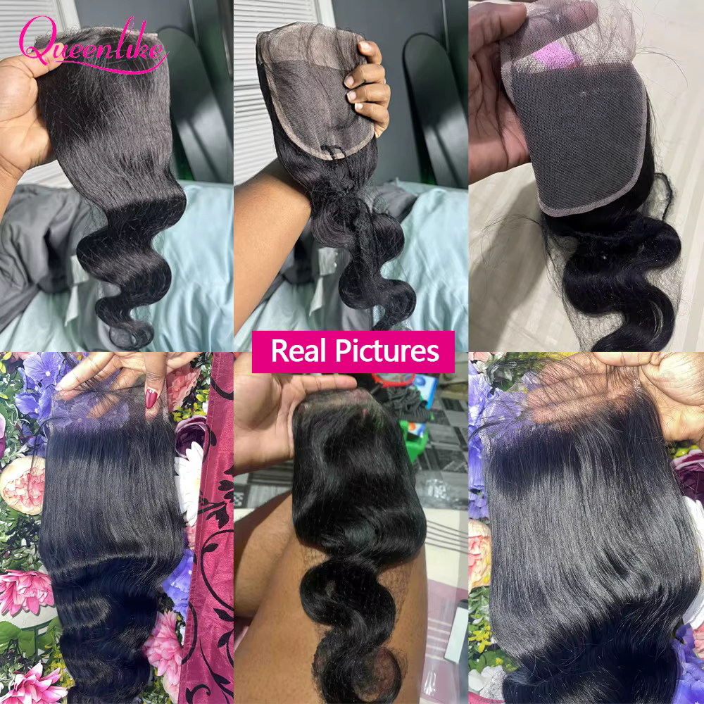 Extensions de cheveux humains lisses Queenlike 12A avec closure 4x4 5x5 6x6 13x4 en dentelle et 3 mè