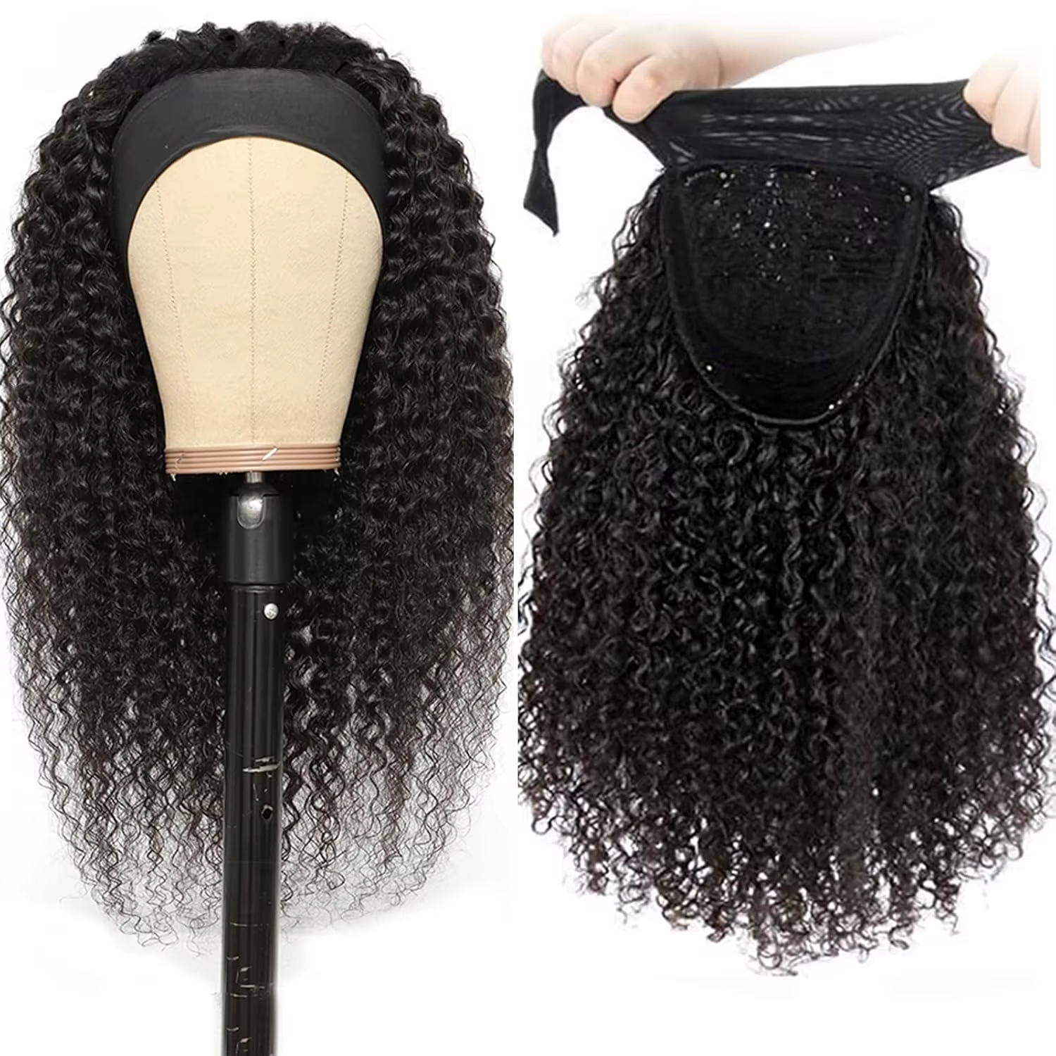 YAVIDA bandeau bouclé perruque cheveux humains 10-24 cheveux bouclés bandeau perruque indien vierge 