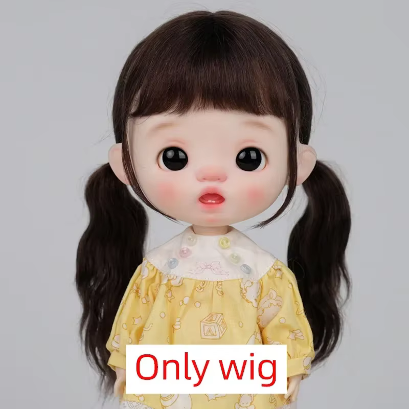 Blyth-Perruque princesse courte ondulée avec nœud mignon, cheveux BJD, mohair doux, frange tressée,