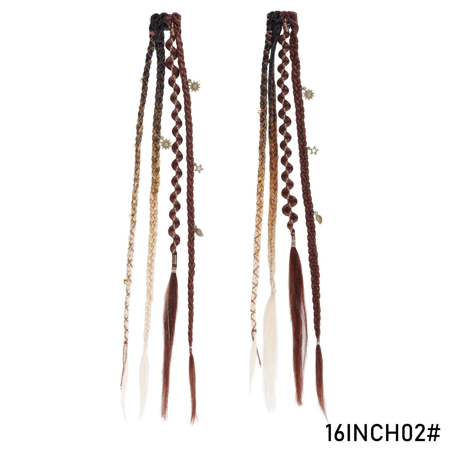 Extensions de cheveux tressés à clipser, style bohème, dreadlocks avec perles et breloques, 2 pièces