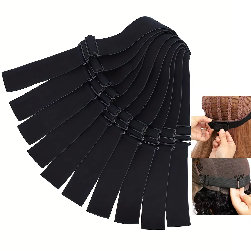 Bande élastique réglable noire pour perruques, sangles réglables pour perruques, outils de fabricati