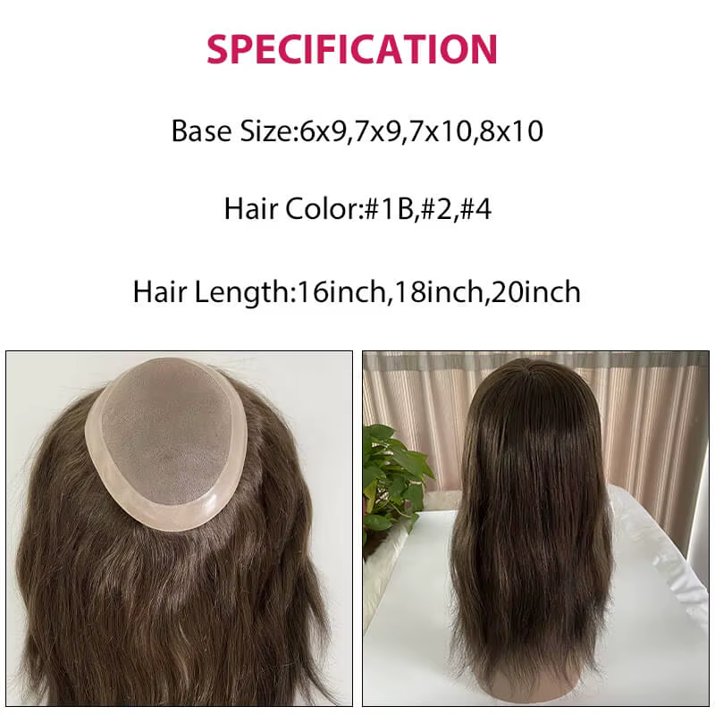 Perruques 100% naturelles Remy fines Mono avec Base Npu pour femmes, postiches longues et lisses