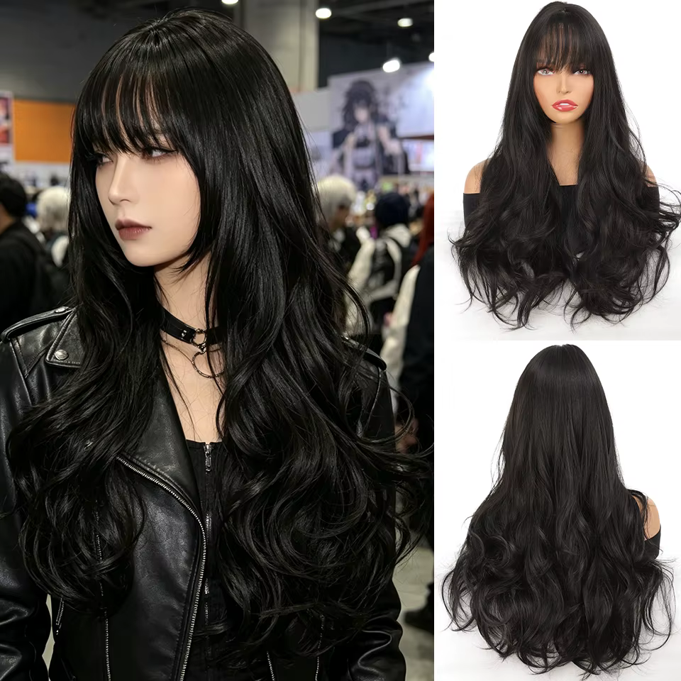 Perruque Anime Noire et Marron pour Femme, 24 Pouces, Usage Quotidien, Style Lolita, Ondulations Aqu