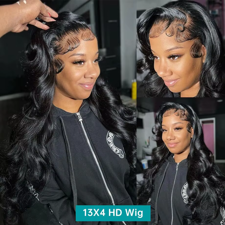 Perruque Lace Frontal Wig Body Wave brésilienne naturelle, cheveux naturels, Transparent, 13x4, 13x6
