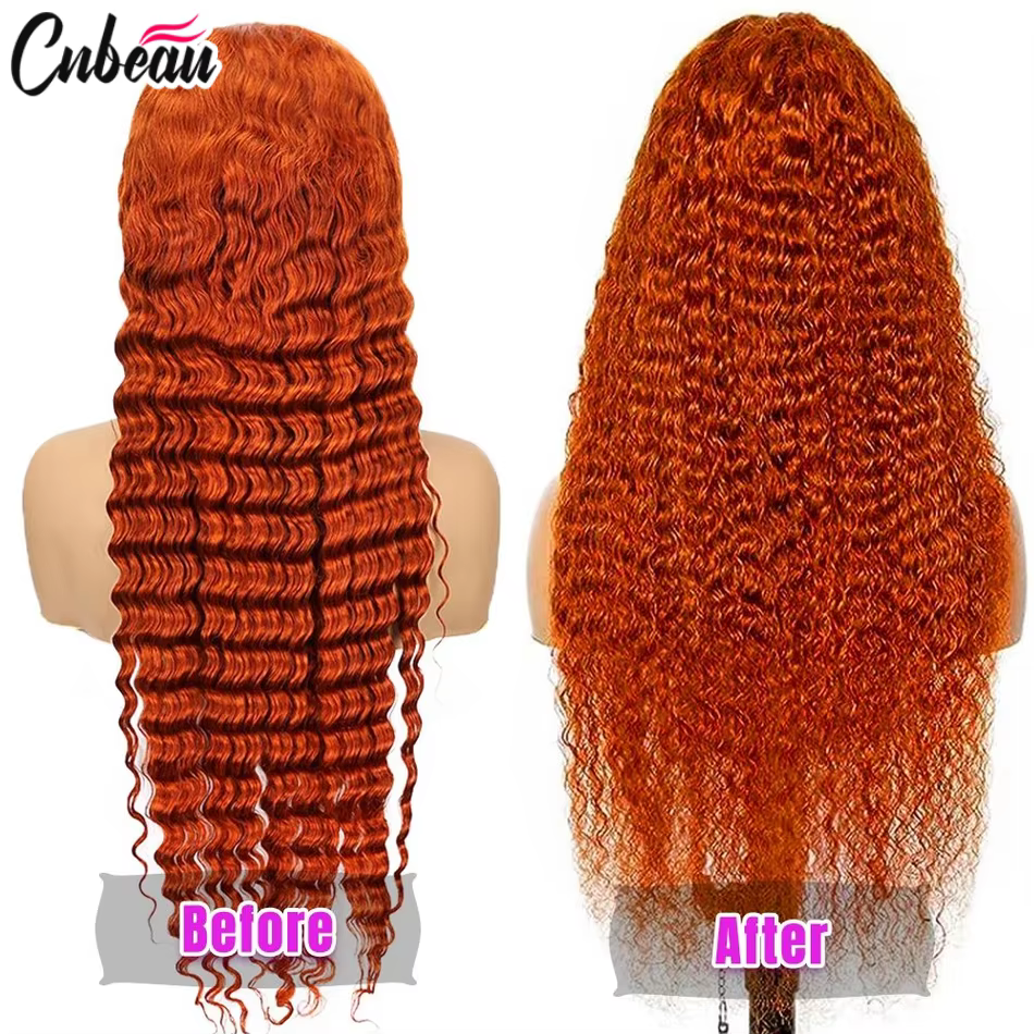 Perruque Lace Front Wig naturelle bouclée Orange gingembre, cheveux humains, 13x4, 13x6, Hd, 36 pouc