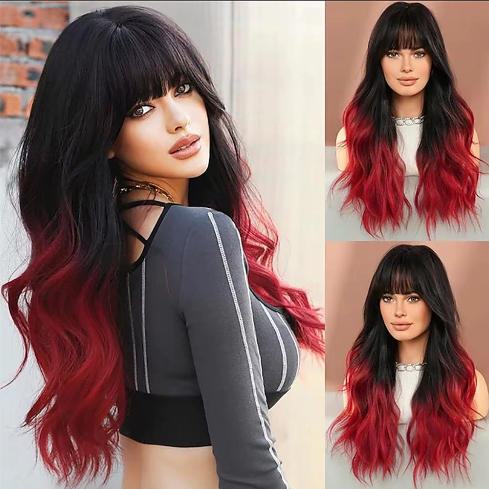 Perruque de carnaval de cheveux synthétiques bleu violet ombré bouclés ondulés longue perruque de Fe