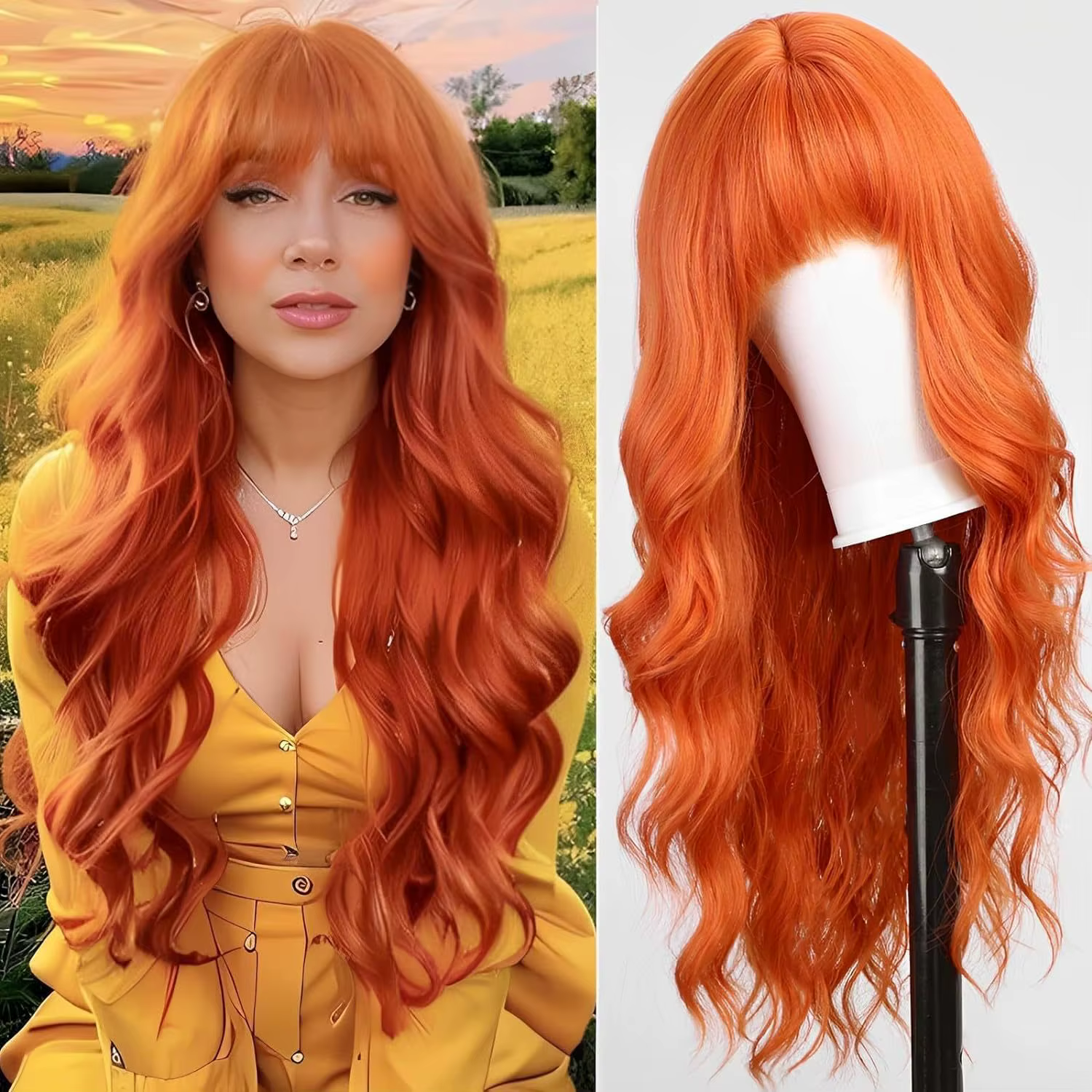 Ensemble de tête en fibre synthétique pour femme, cheveux longs bouclés, ondulation de l'eau, haute 